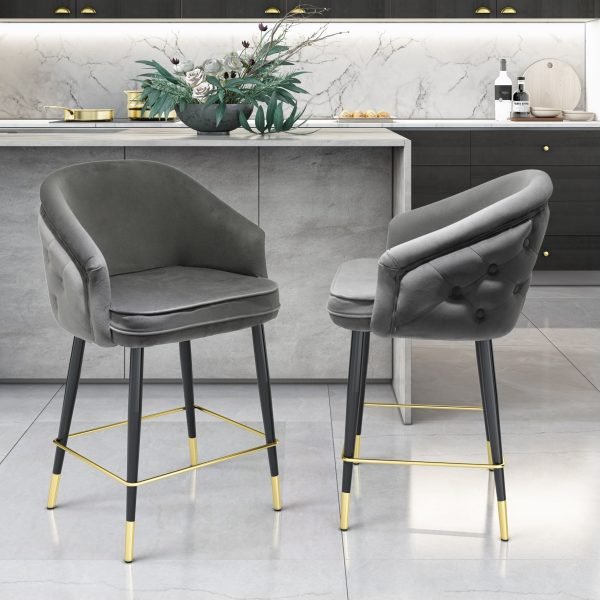 Modrest Elliot - Contemporary Grey & Black/Gold Dining Bar Stool (Set of 2) - Image 5