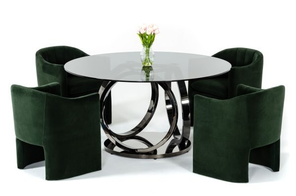 Modrest Enid - Modern Smoked Glass & Black Stainless Steel Round Dining Table - Image 2