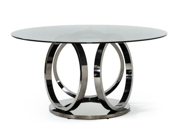 Modrest Enid - Modern Smoked Glass & Black Stainless Steel Round Dining Table - Image 3