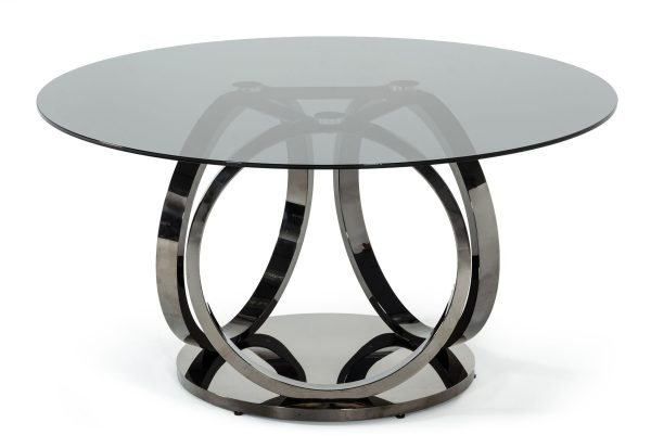 Modrest Enid - Modern Smoked Glass & Black Stainless Steel Round Dining Table - Image 4