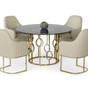 Modrest Filbert - Modern Smoked Glass & Champagne Gold Dining Table