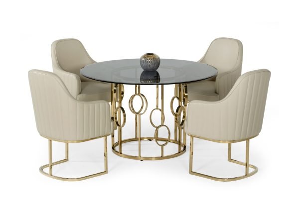 Modrest Filbert - Modern Smoked Glass & Champagne Gold Dining Table