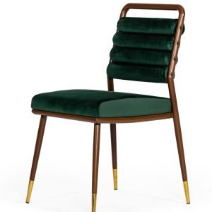 Modrest Biscay - Modern Dark Green & Walnut Steel Dining Chair