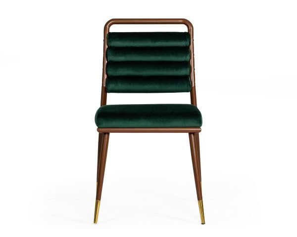 Modrest Biscay - Modern Dark Green & Walnut Steel Dining Chair - Image 2