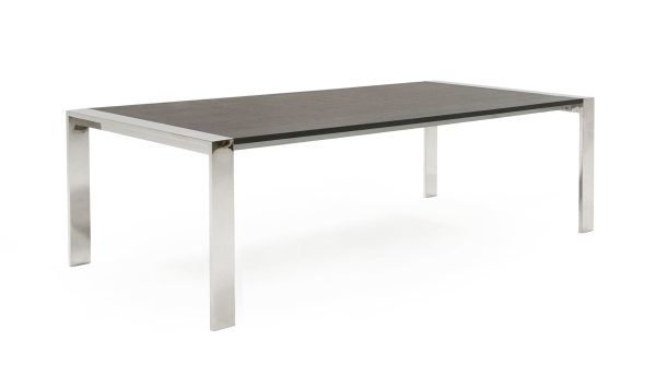 Modrest Fauna - Modern Elm Grey & Stainless Steel Chrome Dining Table - Image 2
