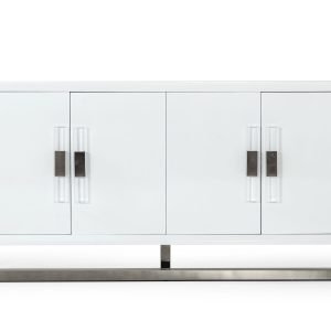 Modrest Lenny - Modern White High Gloss & Stainless Steel Gun Metal Buffet