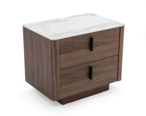 Modrest Chelton - Contemporary White Ceramic & Walnut Nightstand - Image 2