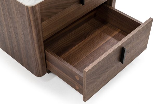 Modrest Chelton - Contemporary White Ceramic & Walnut Nightstand - Image 3