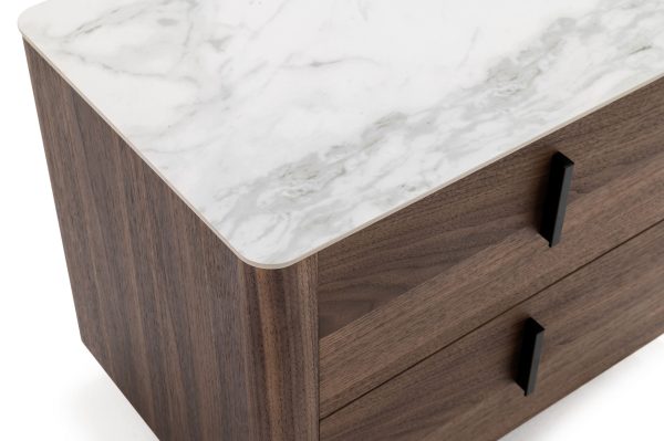 Modrest Chelton - Contemporary White Ceramic & Walnut Nightstand - Image 4