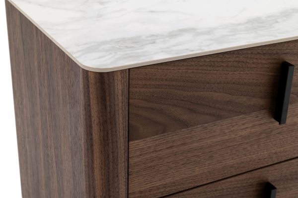 Modrest Chelton - Contemporary White Ceramic & Walnut Nightstand - Image 5