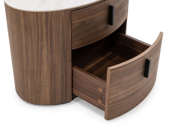 Modrest Chelton - Contemporary White Ceramic & Walnut Oval Nightstand - Image 5