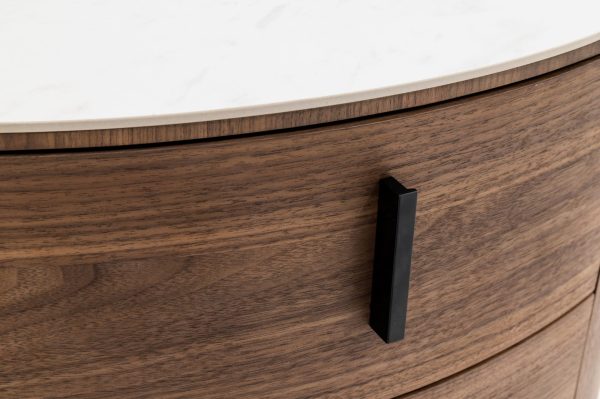 Modrest Chelton - Contemporary White Ceramic & Walnut Oval Nightstand - Image 3