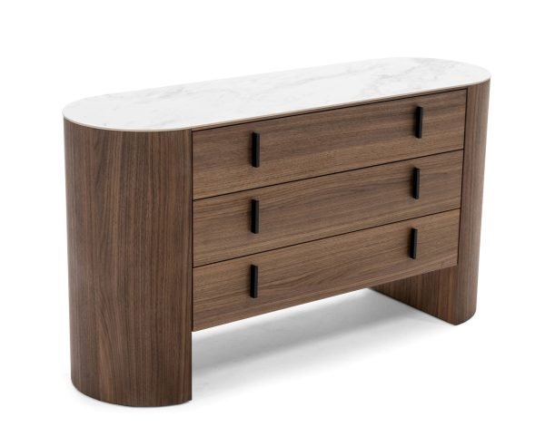 Modrest Chelton - Contemporary White Ceramic & Walnut Dresser - Image 2