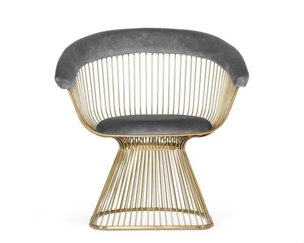 Modrest Lauren - Grey Velvet and Brushed Gold Dining Chair