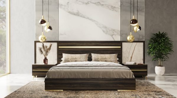 Nova Domus Velondra - Modern Eucalypto + Marble Bed with Two Nightstands - Image 3