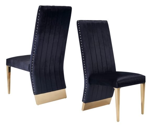 Modrest Keisha - Modern Black Velvet and Gold Dining Chair Set of 2 - Image 5