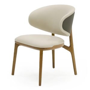 Modrest Chance - Contemporary Cream Fabric and Brown Leatherette Walnut Dining Chair