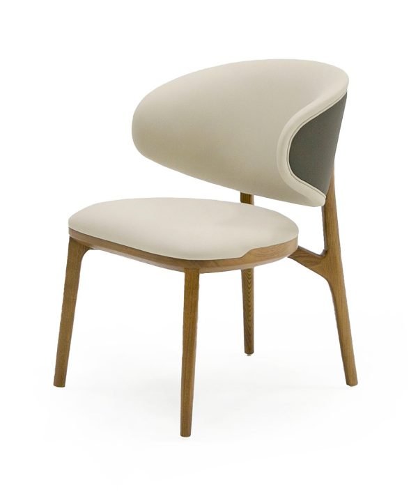 Modrest Chance - Contemporary Cream Fabric and Brown Leatherette Walnut Dining Chair