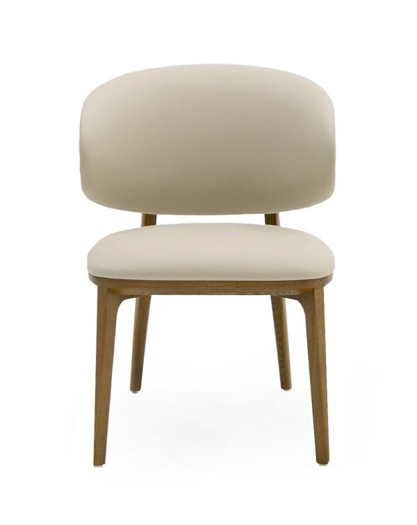 Modrest Chance - Contemporary Cream Fabric and Brown Leatherette Walnut Dining Chair - Image 2