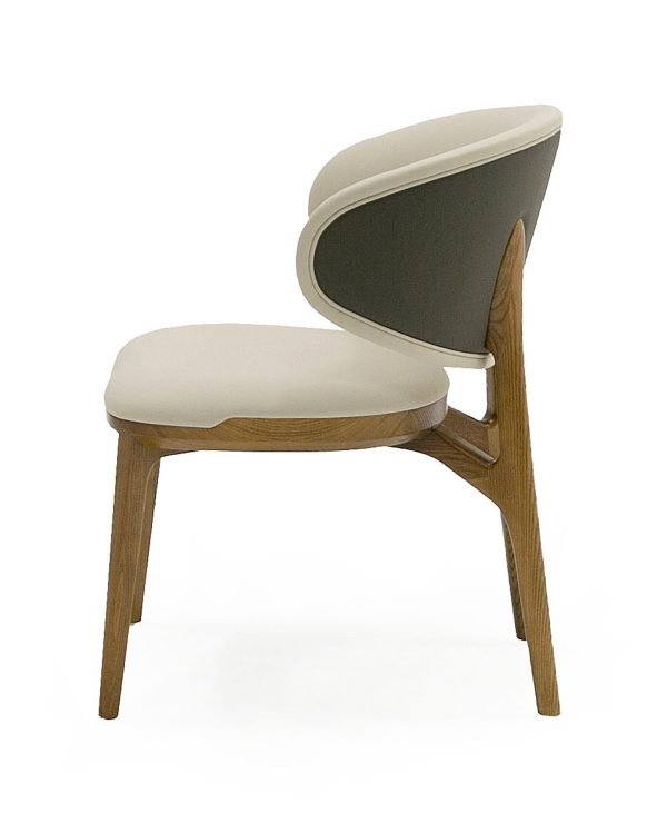 Modrest Chance - Contemporary Cream Fabric and Brown Leatherette Walnut Dining Chair - Image 3