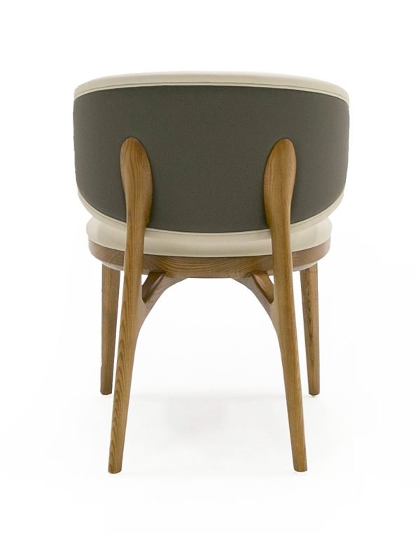 Modrest Chance - Contemporary Cream Fabric and Brown Leatherette Walnut Dining Chair - Image 4