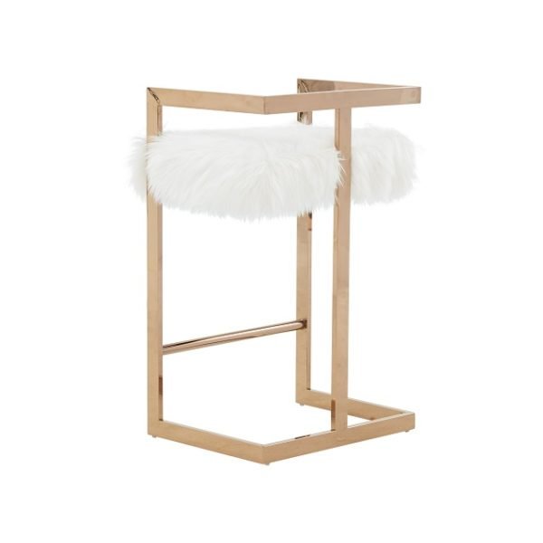 Modrest Halifax -Modern White Faux Fur and Rosegold Counter Stool - Image 3
