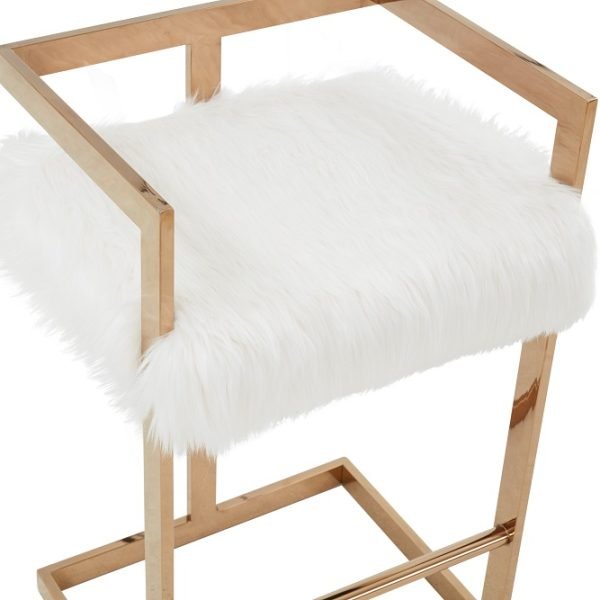 Modrest Halifax -Modern White Faux Fur and Rosegold Counter Stool - Image 4