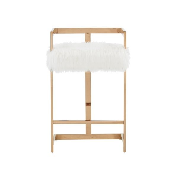 Modrest Halifax -Modern White Faux Fur and Rosegold Counter Stool - Image 2