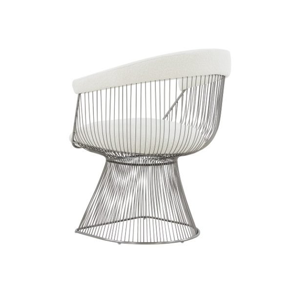 Modrest Chandler - Modern  White Sherpa and Matte Silver Dining Chair - Image 3