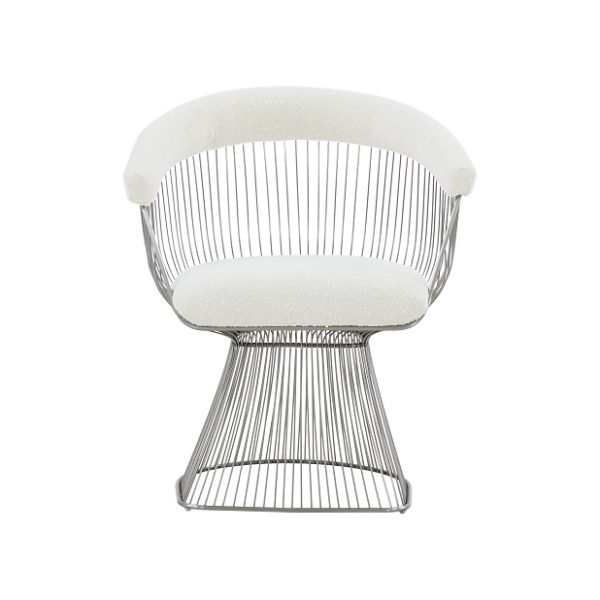 Modrest Chandler - Modern  White Sherpa and Matte Silver Dining Chair - Image 2