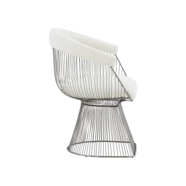 Modrest Chandler - Modern  White Sherpa and Matte Silver Dining Chair - Image 4