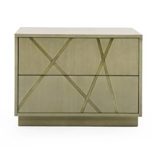 Modrest Nixa - Modern Wide Birch + Brushed Bronze Nightstand