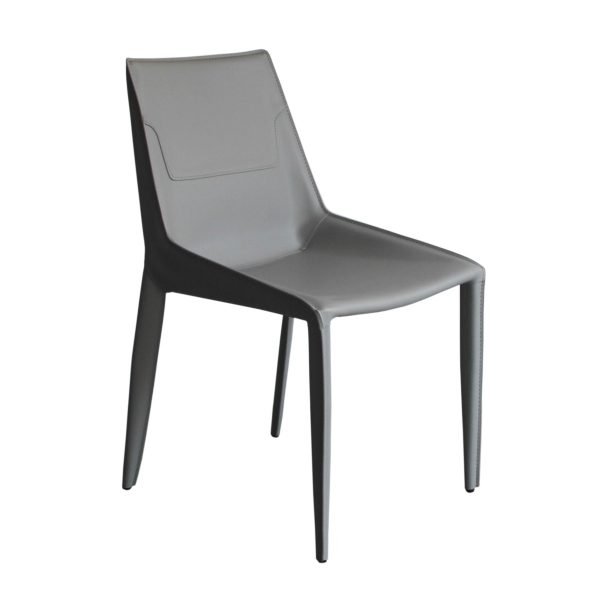 Modrest Halo - Modern Light Grey Saddle Leather Dining Chair Set of Two - Image 3