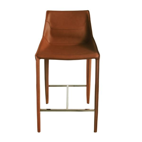 Modrest Halo - Modern Cognac Saddle Leather Counter Stool - Image 2