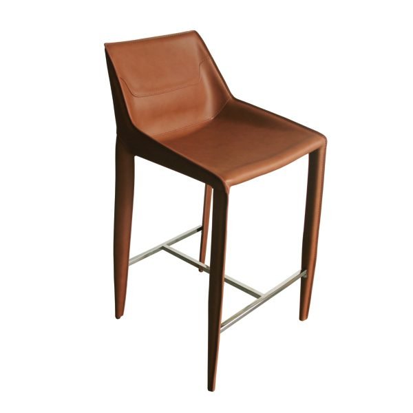 Modrest Halo - Modern Cognac Saddle Leather Counter Stool - Image 3