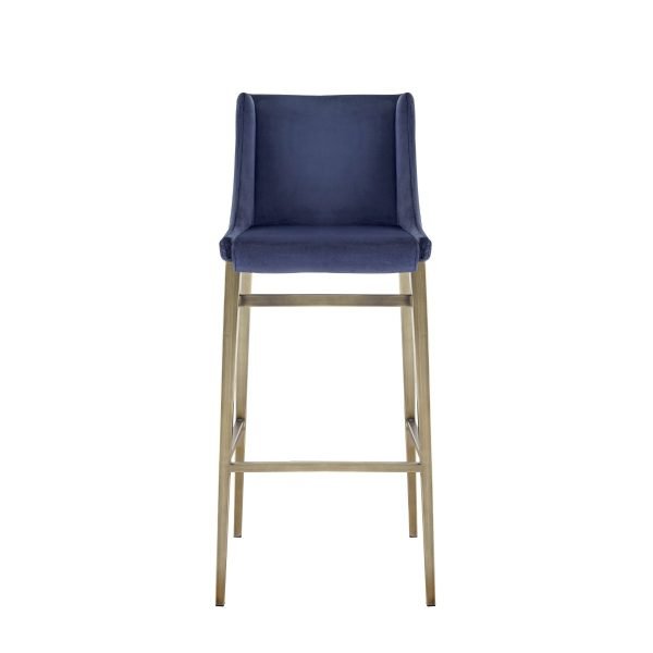 Modrest Mimi - Contemporary Blue Velvet + Brass Counter Stool Set of 2 - Image 2