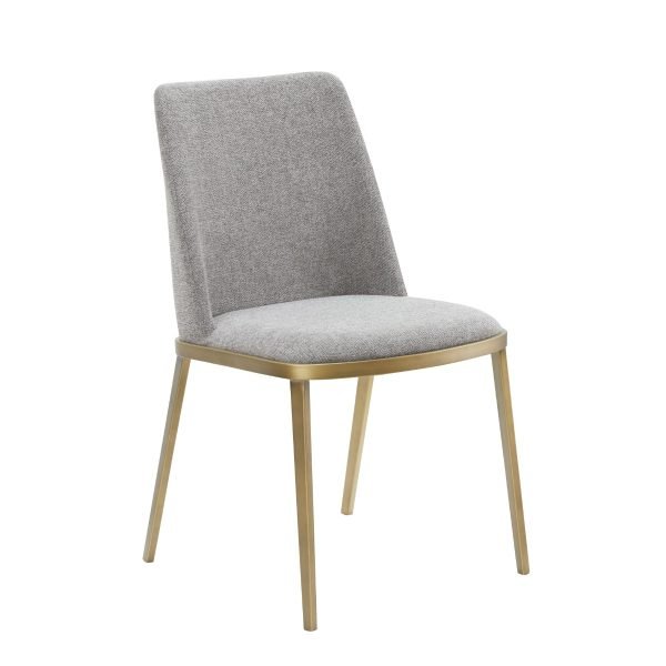 Modrest Brent- Contemporary Light Grey Fabric + Brass Dining Chair Set of 2