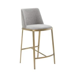 Modrest Brent- Contemporary Light Grey Fabric + Brass Counter Stool
