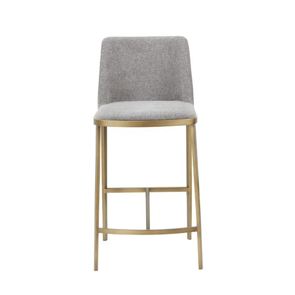 Modrest Brent- Contemporary Light Grey Fabric + Brass Counter Stool - Image 2