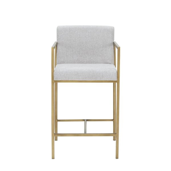 Modrest Burnham- Contemporary Off White Fabric + Brass Counter Stool - Image 2