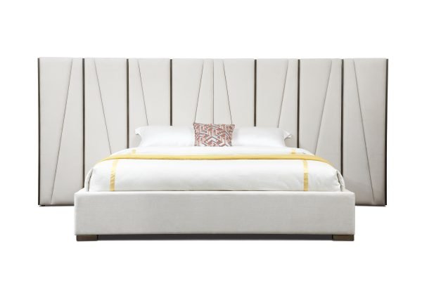 Modrest Nixa - Modern Beige Velvet + Brushed Bronze Bed-eastern - Image 2