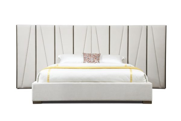 Modrest Nixa - Modern Beige Velvet + Brushed Bronze + Birch Bed + Nightstands-eastern - Image 2