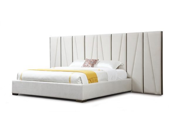 Modrest Nixa - Modern Beige Velvet + Brushed Bronze Bed-eastern