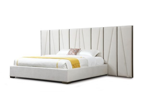 Modrest Nixa - Modern Beige Velvet + Brushed Bronze + Birch Bed + Nightstands-eastern - Image 3