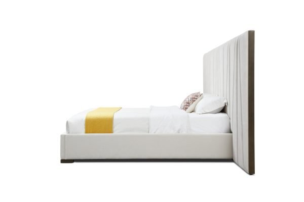 Modrest Nixa - Modern Beige Velvet + Brushed Bronze + Birch Bed + Nightstands-eastern - Image 4
