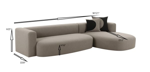 Modrest - Franco Modern RAF L-Shaped Brown Fabric Sectional Sofa - Image 4