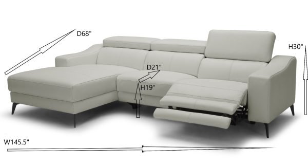 Modrest Rampart - Modern L-Shape LAF White Leather Sectional Sofa with 1 Recliner - Image 3