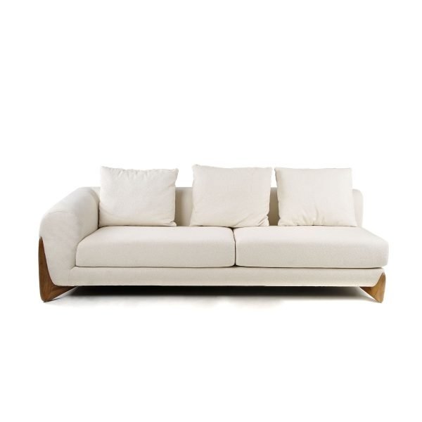 Modrest Fleury - Contemporary Cream Fabric and Walnut RAF Sectional Sofa