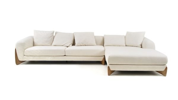 Modrest Fleury - Contemporary Cream Fabric and Walnut RAF Sectional Sofa - Image 5