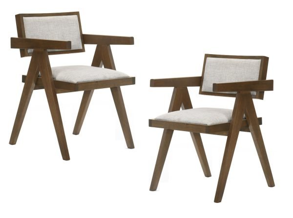 Modrest Fern - Modern Walnut and Beige Dining Chair Set of 2 - Image 4